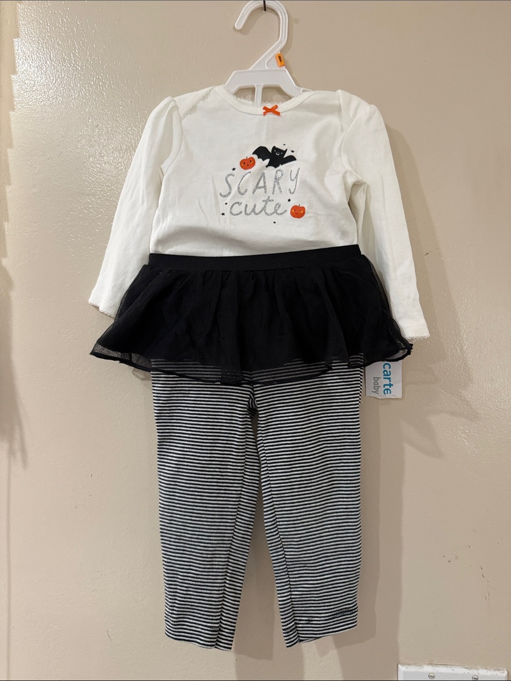 Carter's White & Black 'Scary Cute' Halloween Tutu Top and Leggings Set